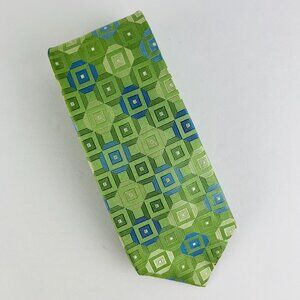 Michael Kors Green Geometric 100% Silk Necktie Tie